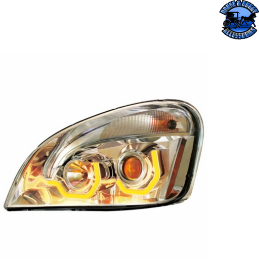 Rosy Brown PROJECTION HEADLIGHT W/DUAL FUNCTION AMBER LED POSITION LIGHTS FOR 2008-17 FL CASCADIA (Choose Color) (Choose Side) LED Headlight Chrome / Driver's Side