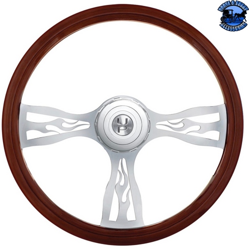 Light Gray 18" Flame Style Wood Steering Wheel With Hub & Horn Button Kit For Peterbilt (2006+) & Kenworth (2003+) #88180 steering wheel