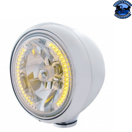Gray GUIDE 682-C STYLE HEADLIGHT H4 BULB WITH 34 AMBER LED (Choose Color) HEADLIGHT Stainless,Chrome