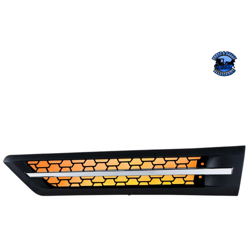 Black HOOD AIR INTAKE GRILLE WITH LED FOR 2018-2024 FREIGHTLINER CASCADIA 126 (Choose Color) (Choose Side) Air Intake Amber LED / Driver's Side