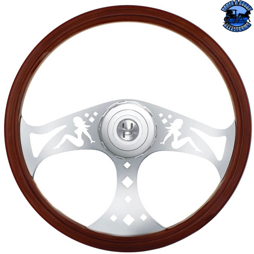 Light Gray 18" Lady Style Wood Steering Wheel With Hub & Horn Button Kit For Peterbilt (2006+) & Kenworth (2003+) #88182 steering wheel