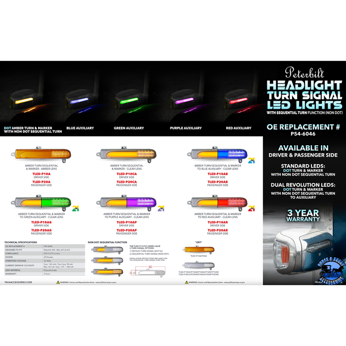 Peterbilt 389 Headlight Turn Signal LED Lights (Choose Color)
