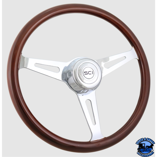 Steering Creations 18'' Dart Mahogany Rim Steering Wheel Chrome 3-Spoke