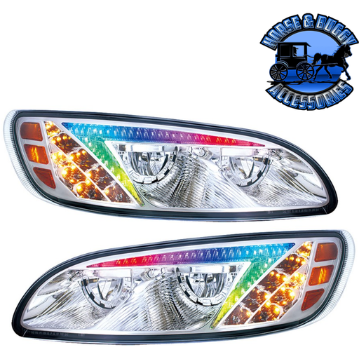 Light Gray LED HEADLIGHT WITH RGB POSITION LIGHT BAR FOR PETERBILT 386 (2005-2015) & 387 (1999-2010) HEADLIGHT Driver's Side,Passenger's Side
