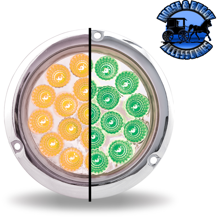 Gray 4" Round Trux Dual Revolution LEDs (Choose Style and Color) 4" ROUND Amber to Green Flange Mount - 19 Diodes