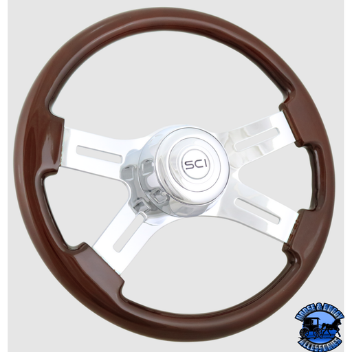 Steering Creations 16'' Classic Mahogany Chrome 4-Spoke W/Slot Cut-Outs Wheel