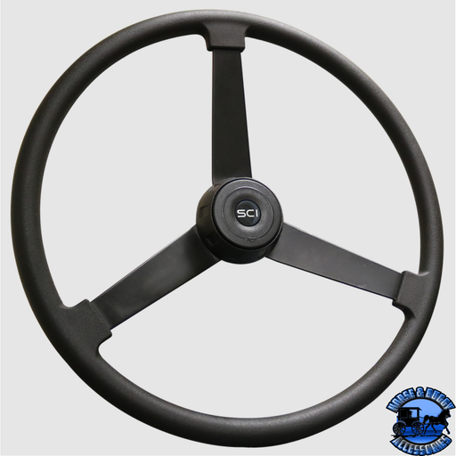 Steering Creations "Mammoth" - 22" Black Polyurethane Rim, Painted Black 3-Spoke Wheel With Black Bezel