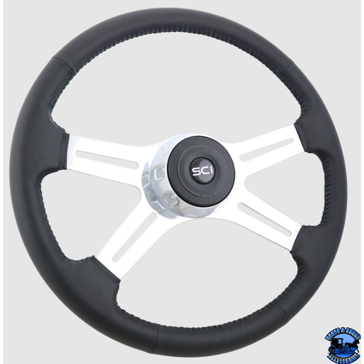 Steering Creations Statesman 18" Black Leather Rim, Chrome 4-Spoke Wheel (3-Hole)