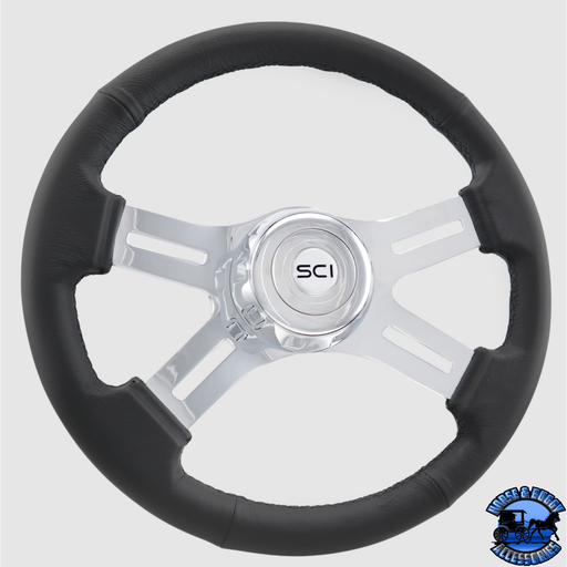 Steering Creations Classic Black Leather And Chrome 16" Wheel 4-Spoke (3-Hole)