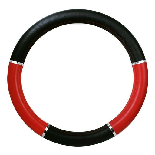 Black semi steering wheel cover truck universal black leather red chrome accents 54014 steering wheel