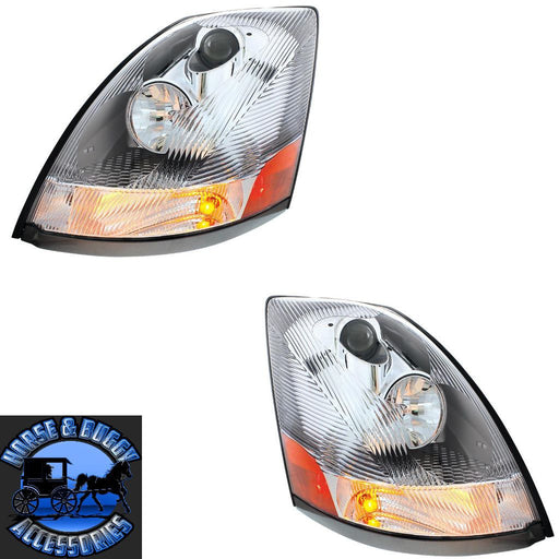 Gray Pair Chrome Headlights For Volvo VNl 2003-2017 drivers and passenger replacement HEADLIGHT Driver's Side,Passenger's Side
