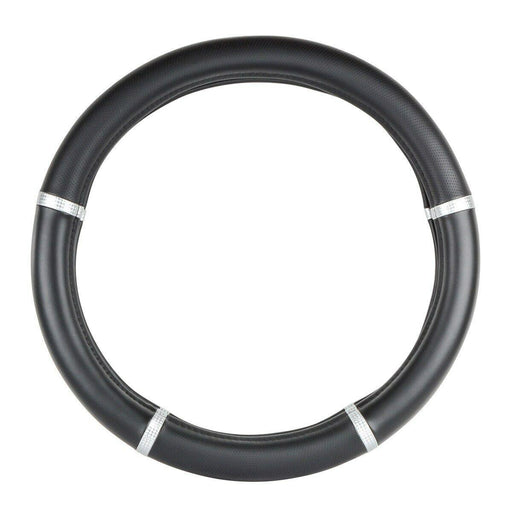 Dark Slate Gray universal steering wheel cover 18" inch black leather w/carbon fiber trim 54035 UNIVERSAL