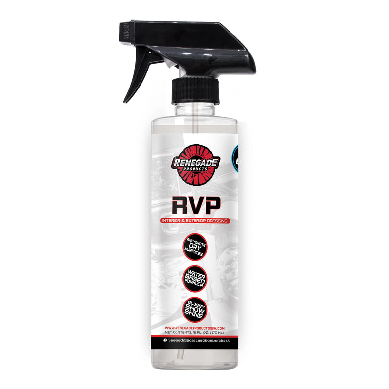 Renegade RVP Rubber, Vinyl, & Plastic Dressing Renegade Detailer Series 16 ounce,1 gallon Black