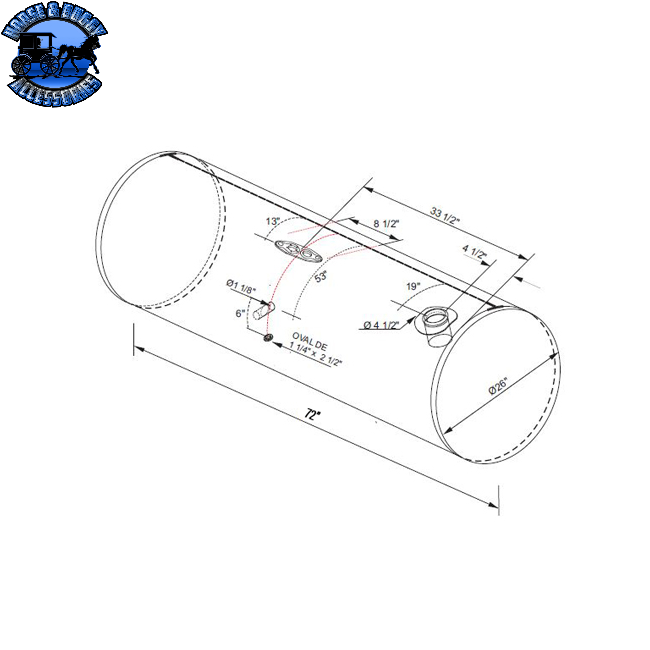 01-060015001 ESTfit Aluminum Fuel Tank 150 Gallon- 26 X 72 Inch- Rear Fill W/ Old Style Manifold For Peterbilt Driver's Side
