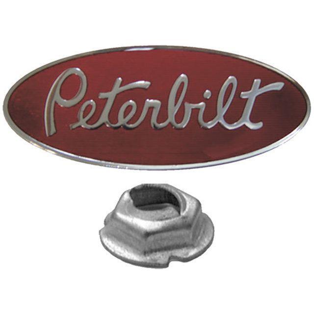 #01-092002K Red And Silver Peterbilt Logo Hood Emblem, Replaces 20-19280 & 20-16498 For Peterbilt EMBLEM Dim Gray