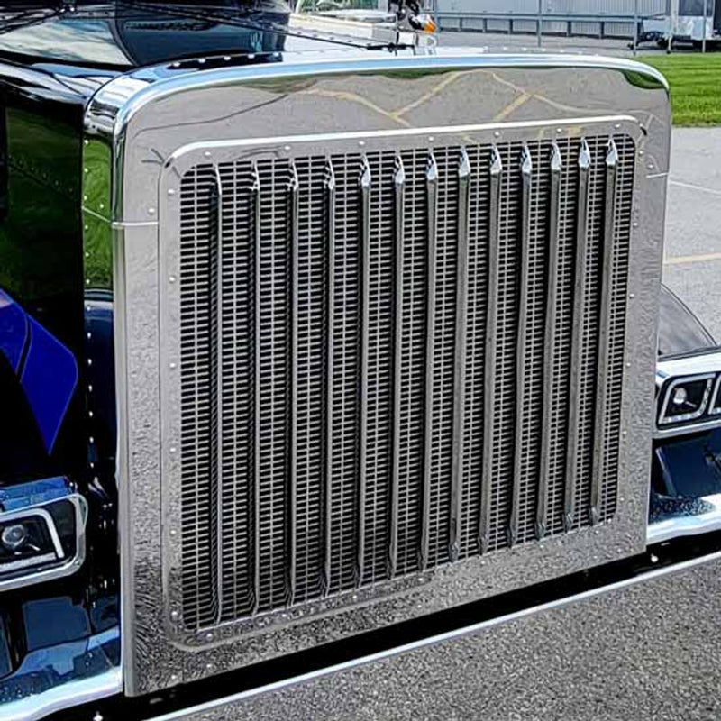 #PFT-GS-379-SS Stainless Steel Grille Surround For Peterbilt 379 Extended Hood 1987 - 2007 Grille Surround Dark Slate Gray