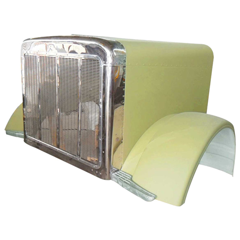 TPHD Small But Mighty Aluminum Hood With SS Extended Grille & Surround For Peterbilt 379 119 BBC Short Hybrid #01-125901