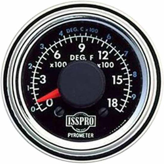 #09-150100195 Isspro 2-1/16 Inch Pyrometer Kit 0-1800F W/ Chrome Bezel, Black Face, Red Pointer, 10 Ft. Wiring pyrometer Black