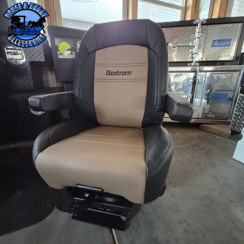 #8230001-L82  Bostrom Pro Ride Truck Seat, Black/Tan Ultra-leather, LoPro - 910, Dual 16" Armrests, Mid-Back