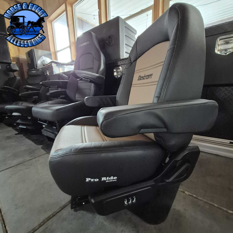 #8230001-L82  Bostrom Pro Ride Truck Seat, Black/Tan Ultra-leather, LoPro - 910, Dual 16" Armrests, Mid-Back