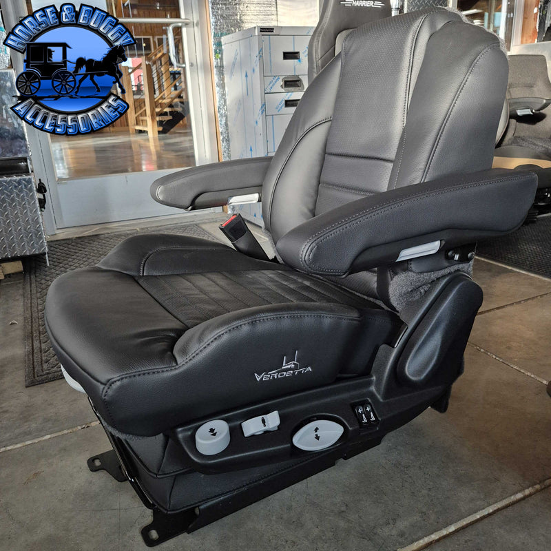 AF-21103lE14 Graymag  Premium Black Leather Mid Back Air Seat W/Standard Base, Heating Vent, Dual Arm Rest, Reclining Back