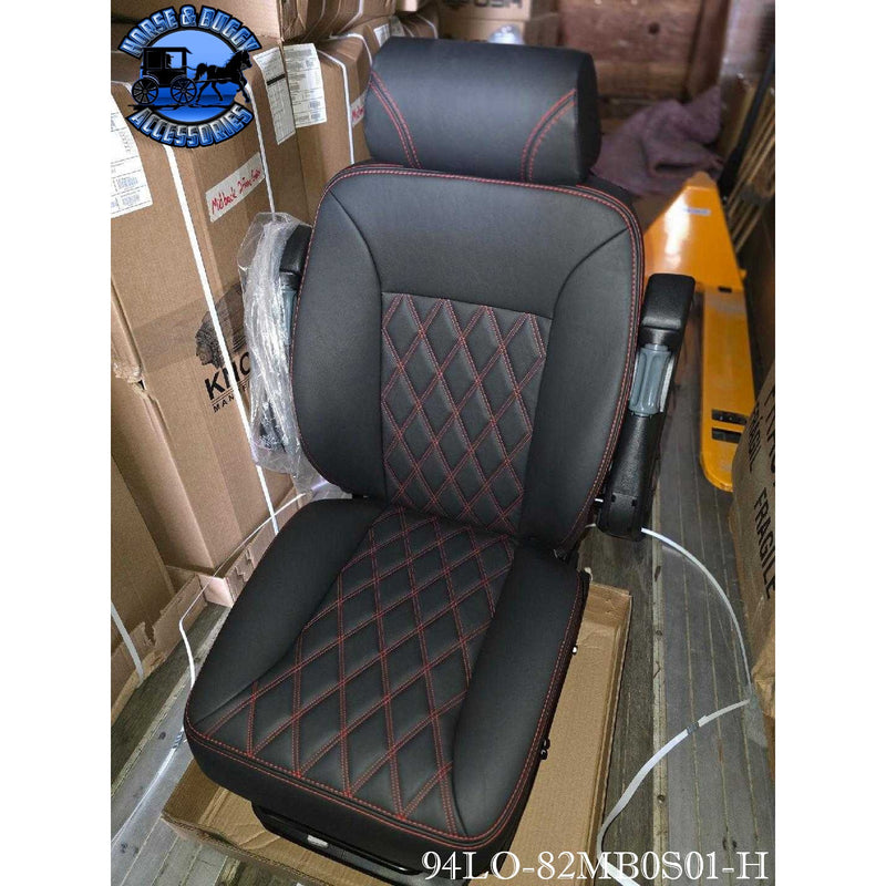 94LO-82MB0S01-H KNOEDLER SEAT BLACK SYNTHETIC LEATHER RED STITCHING IN DIAMOND PATTERN HEADREST