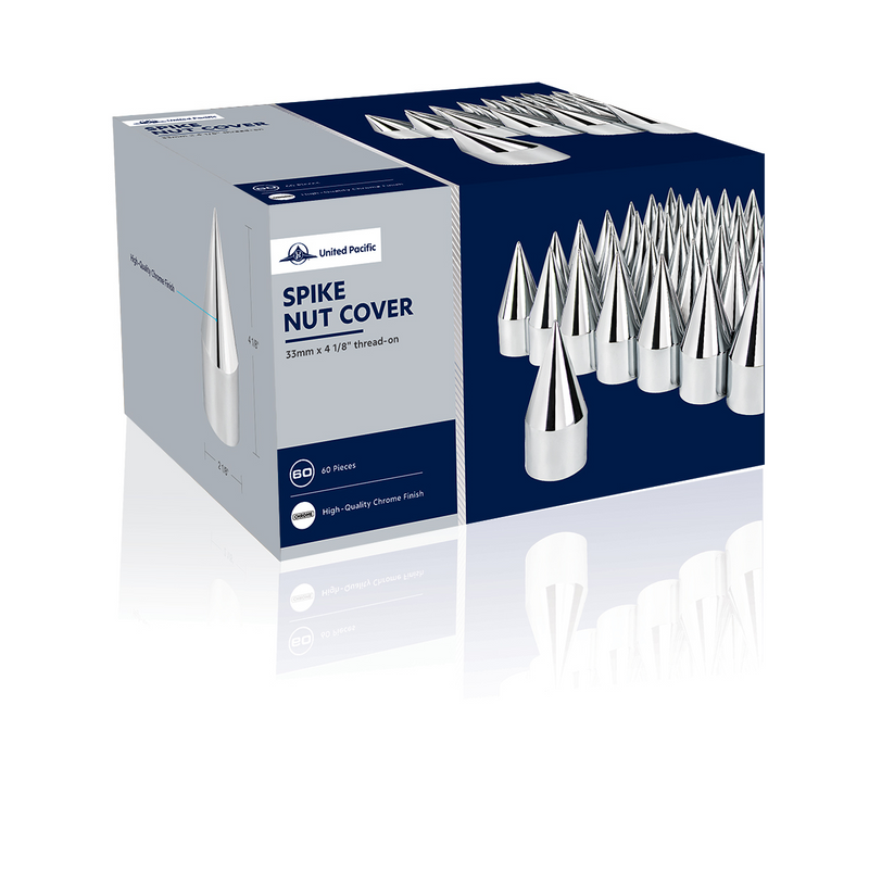 UP-10007CB 33mm X 4-1/8" Chrome Plastic Spike Nut Covers - Thread-On (60-Pack)
