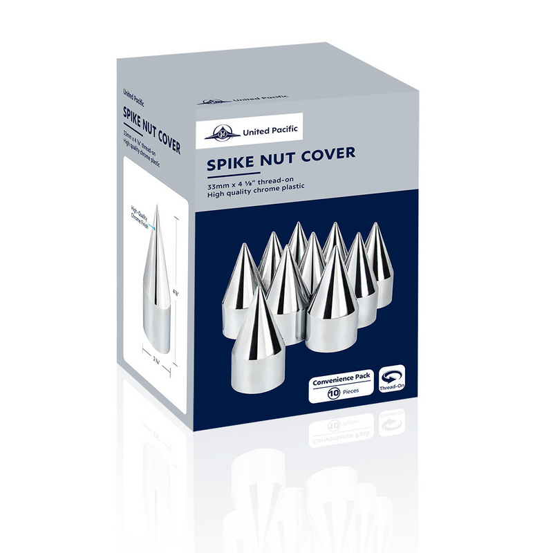 UP-10007 33mm X 4-1/8" Chrome Plastic Spike Nut Covers - Thread-On (Box of 10)