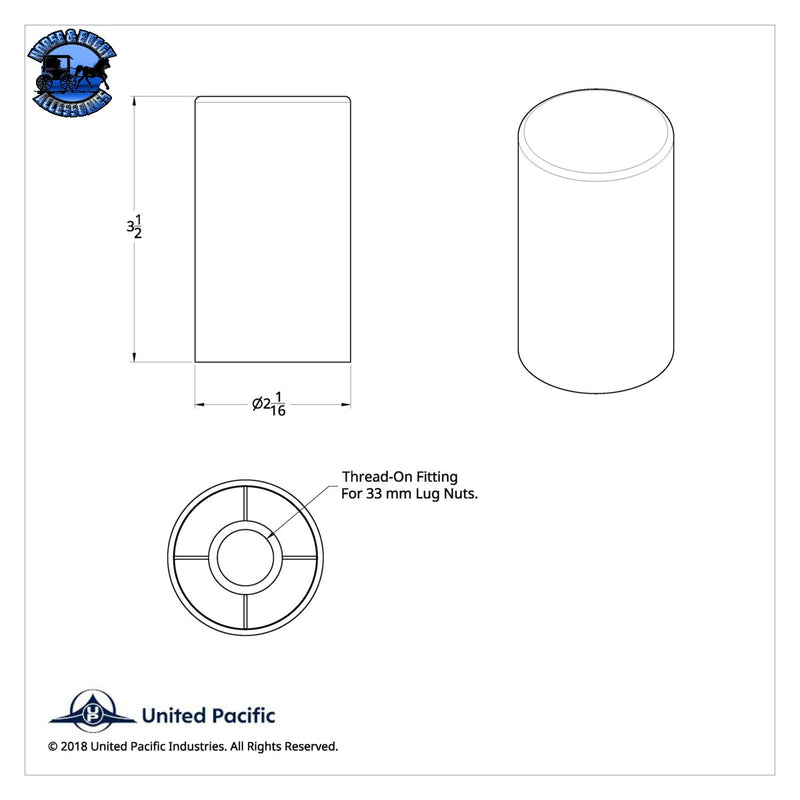 UP-10013B 33mm x 3-1/2" Chrome Plastic Cylinder Nut Cover - Thread-On (Bulk)
