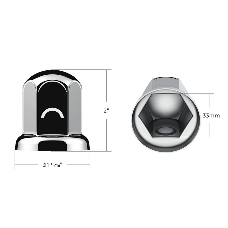 UP-10031 33mm X 2" Chrome Steel Standard Nut Cover With Flange
