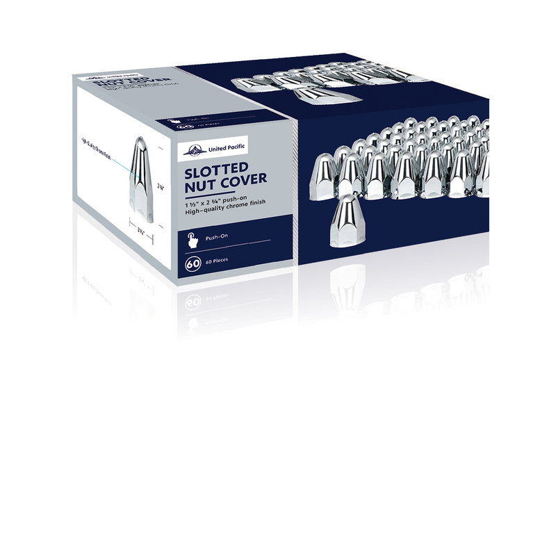 UP-10045CB 1-1/2" X 2-3/4" Chrome Plastic Bullet Nut Covers - Push-On (60-Pack)