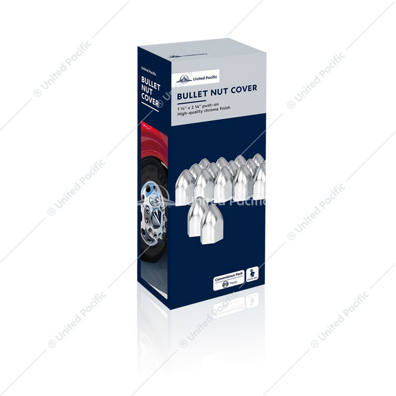 UP-10047 1-1/2" X 2-3/4" Chrome Plastic Bullet Nut Covers - Push-On (20-Pack)