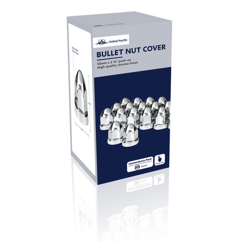 UP-10049 33mm X 2-3/4" Chrome Plastic Bullet Nut Covers With Flange - Push-On (Box of 20 )