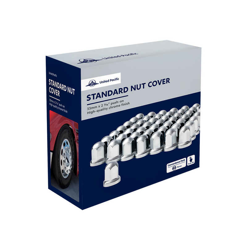 UP-10058CB 33mm X 2-7/16" Chrome Plastic Standard Nut Cover With Flange - Push-On (Color Box of 60)