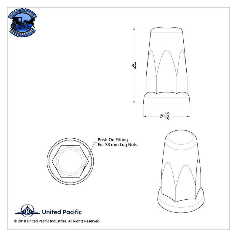 UP-10059B 33mm X 3-1/4" Chrome Plastic Tall Nut Cover With Flange - Push-On (Bulk)