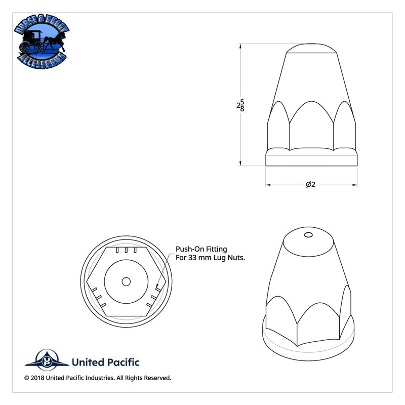 UP-10060B 33mm x 2-5/8" Chrome Plastic Bullet Nut Cover With Flange - Push-On (Bulk)