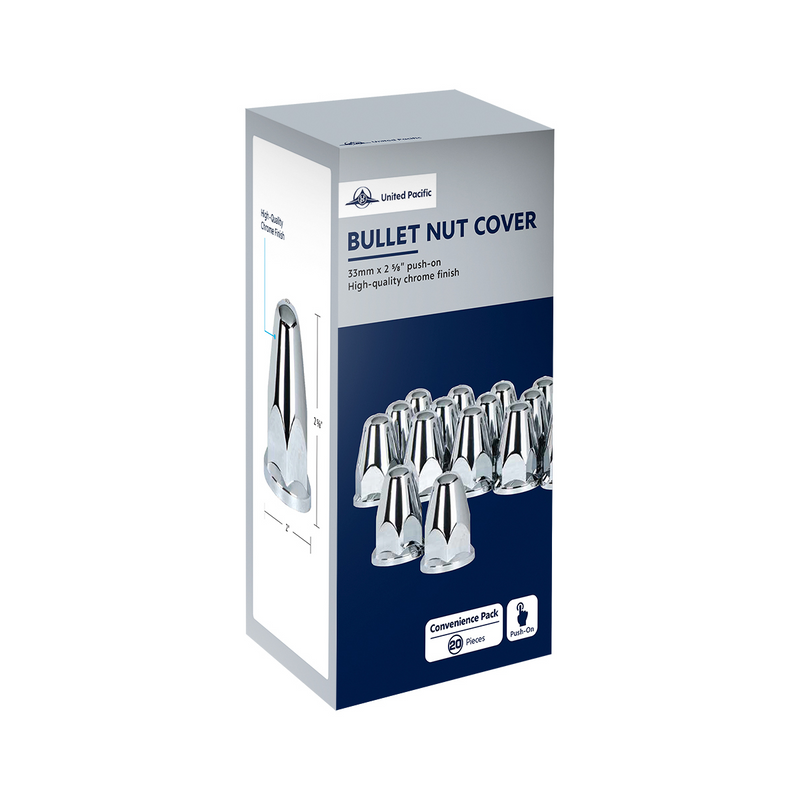 UP-10060 33mm X 2-5/8" Chrome Plastic Bullet Nut Covers With Flange - Push-On (Box of 20)