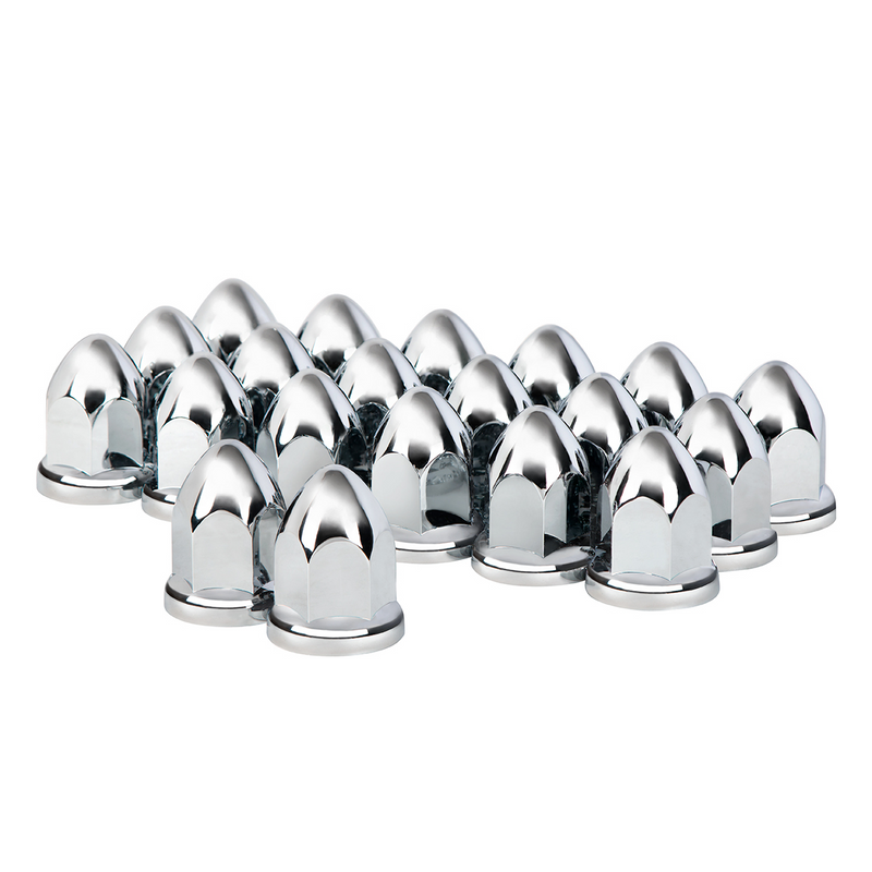 UP-10061 1-1/2" x 2-3/4" Chrome Plastic Bullet Nut Covers With Flange - Push-On (20-Pack)