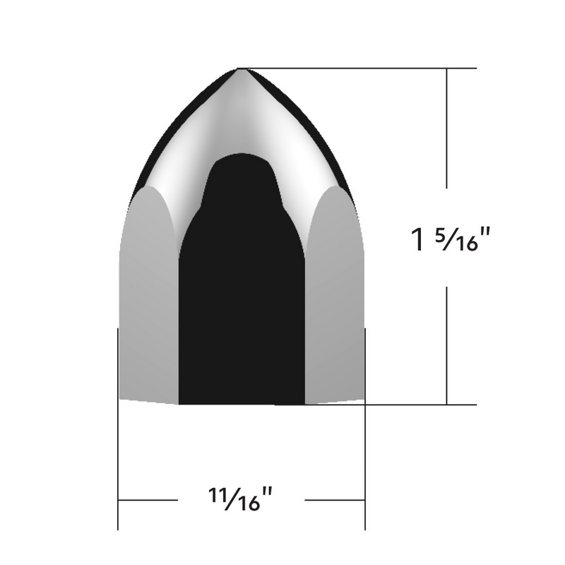 UP-10063P 11/16" X 1-5/16" Chrome Plastic Bullet Nut Cover - Push-On (10-Pack)