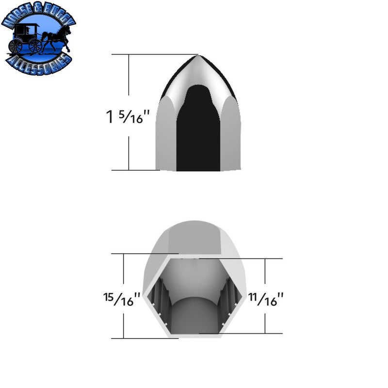 UP-10063 11/16" X 1-5/16" Chrome Plastic Bullet Nut Cover - Push-On Gray
