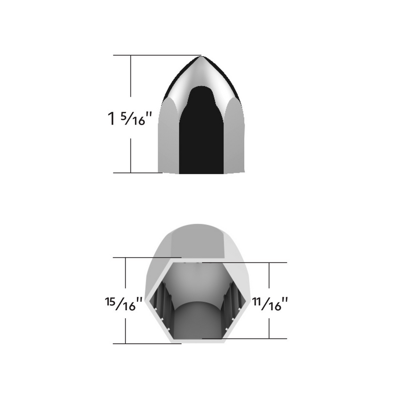 UP-10063P50 11/16" X 1-5/16" Chrome Plastic Bullet Nut Cover - Push-On (50-Pack)