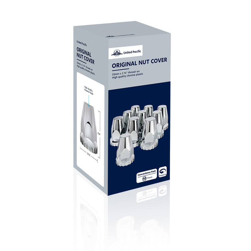 UP-10064 33mm X 2-3/4" Chrome Plastic Original Nut Covers - Thread-On (Box of 10)