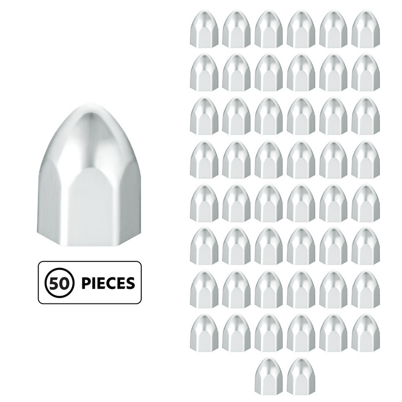 UP-10065P50 3/4" x 15/16" Chrome Plastic Bullet Nut Covers - Push-On (50-Pack)