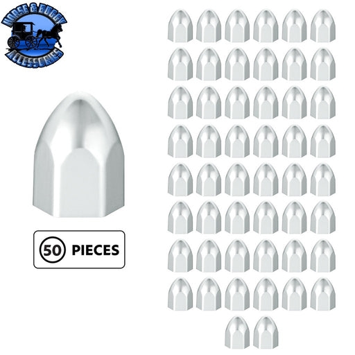 UP-10065P50 9/16" x 15/16" Chrome Plastic Bullet Nut Covers - Push-On (50-Pack) NUT COVER Light Gray
