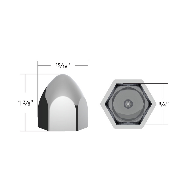 UP-10069P 3/4" X 1 3/8" Chrome Plastic Bullet Nut Cover - Push-On (10-Pack)