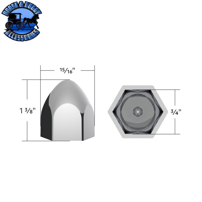 UP-10069P 3/4" X 1 3/8" Chrome Plastic Bullet Nut Cover - Push-On (10-Pack) NUT COVER Gray