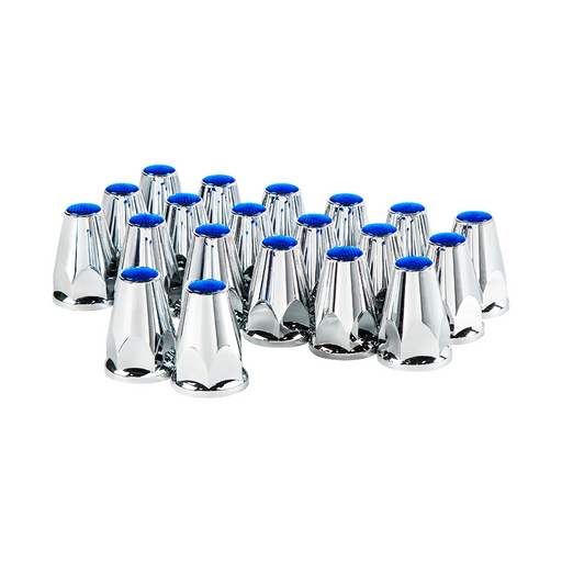 UP-10073 33mm X 2-3/4" Chrome Plastic Nut Covers With Flange - Push-On -Blue Reflector (Color Box of 20)