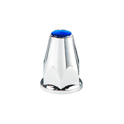 UP-10073 33mm X 2-3/4" Chrome Plastic Nut Covers With Flange - Push-On -Blue Reflector (Color Box of 20)
