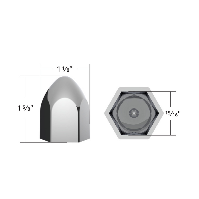 UP-10076P 15/16 x 1 5/8 Chrome Plastic Bullet Nut Covers - Push-On (10-Pack)