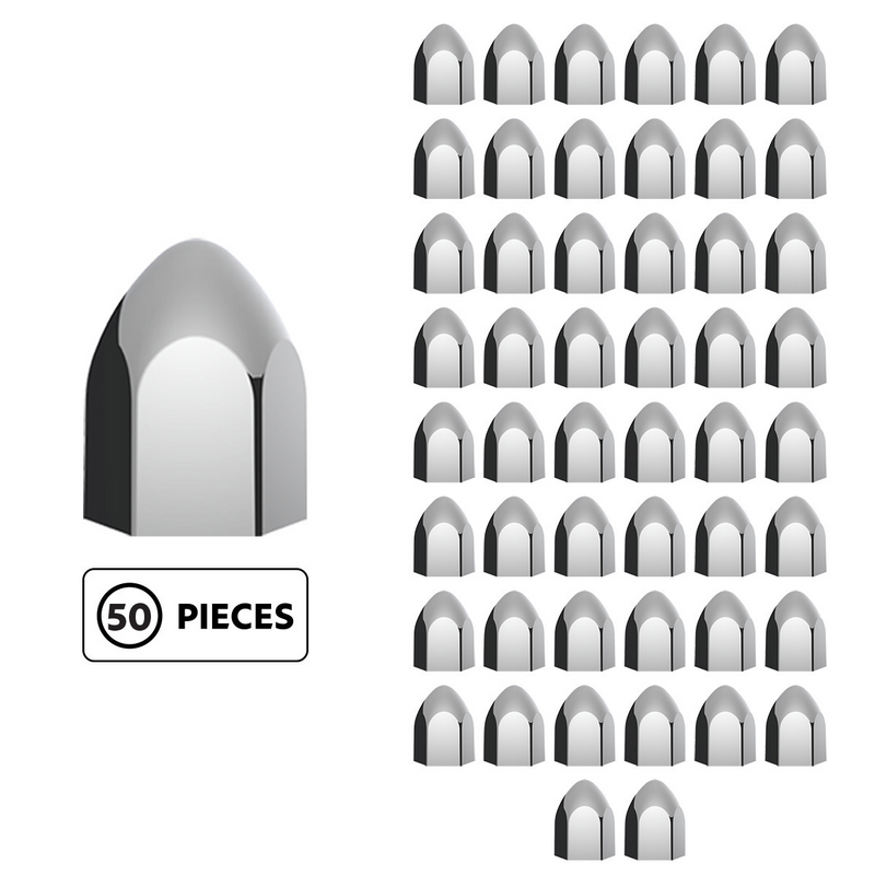 UP-10076P50 15/16" x 1 5/8" Chrome Plastic Bullet Nut Covers - Push-On (50-Pack)